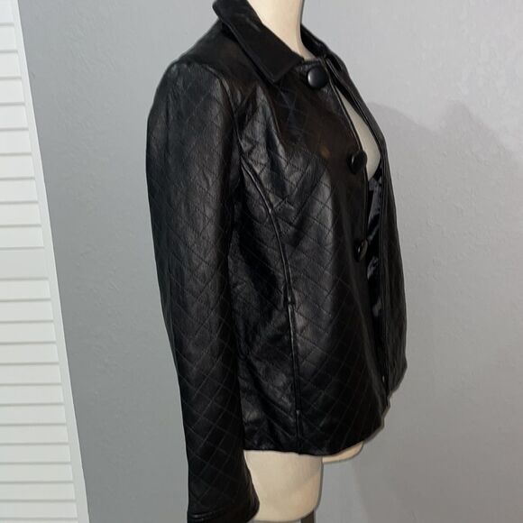 Jaclyn Smith Vintage Genuine Leather Quilted Jacket size S Collared Snap Front - Picture 5 of 11